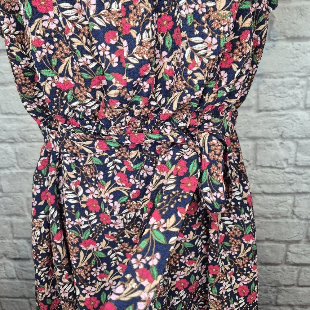 Draper James Dress Navy Floral Ruffle Sleeves Tie Belt Smocked Top Women's Sz XL - Picture 5 of 10